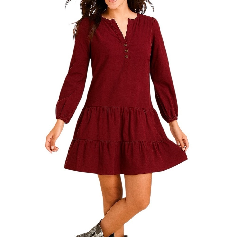 NWOT Time And Tru XS Burgundy Corduroy Dress 100% Cotton Boho Chic